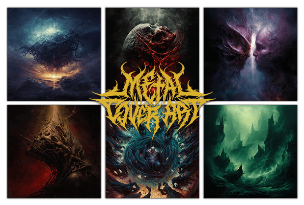 Metalcover.art logo over a collection of metal album cover artwork